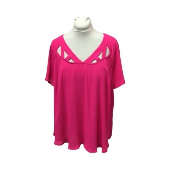 Torrid Women’s Short Sleeve V Neck Georgette Cage Front Flowy Blouse, Size 2X - Picture 1 of 10